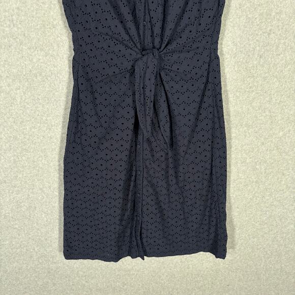 Talbots Dress 4 Navy Knee Eyelet Tie Front Shirt Cotton Sailor Mod Career Church - Picture 5 of 12